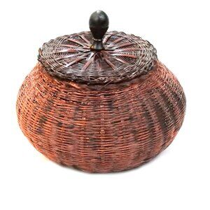 Wicker Rattan Accent Basket With Lid Decorative Bohemian Nature Vibes